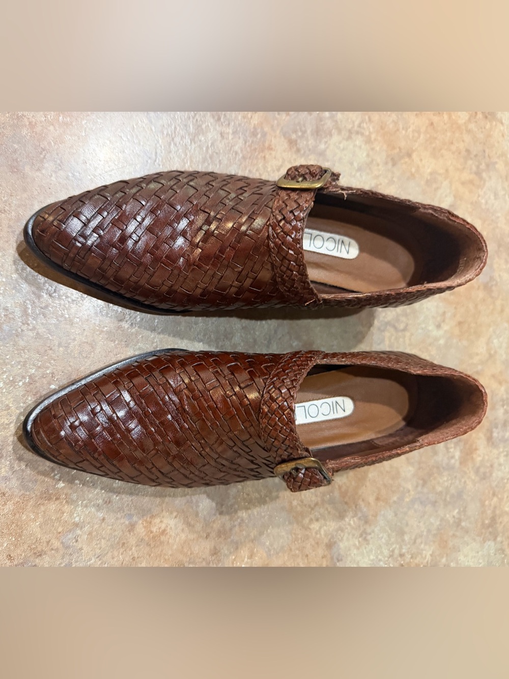 Women's Nicole Woven Leather
Pointed-toe Mules. Size 6